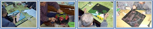 Pictures for lacquer craft. (From left) First, third and fourth ones are Lacquer composition. Second one is lacquer craft painting