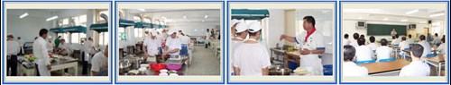 Pictures for local snacks class (from left to right): in class, snacks making, teacher in demonstration and local snacks making skill test