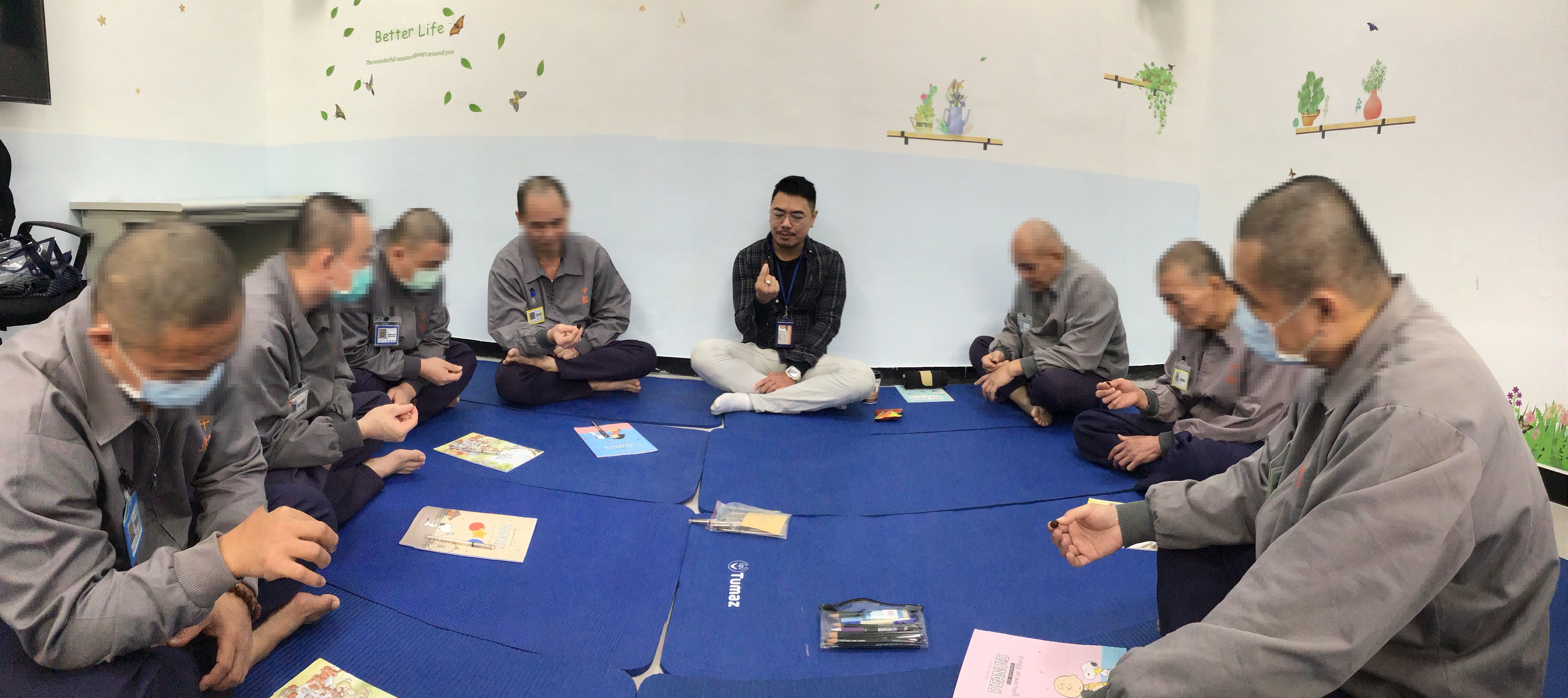Each participant eats a raisin to experience mindful breathing